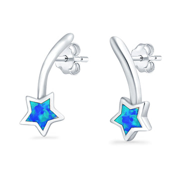 Shooting Star Stud Earrings Lab Created Blue Opal 925 Sterling Silver (13mm)